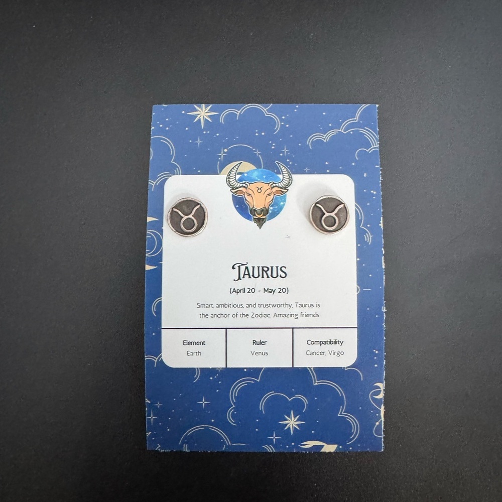 Taurus Zodiac Earrings .925 Sterling Silver